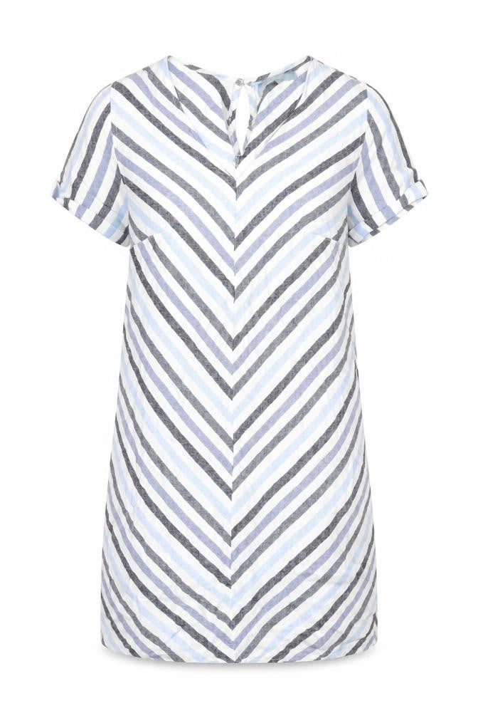 Next Womens White Striped Linen Shift Size 12 V-Neck Button