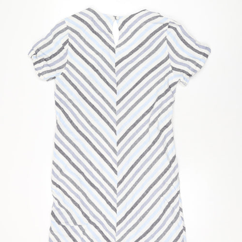 NEXT Womens White Striped Linen Shift Size 12 V-Neck Button