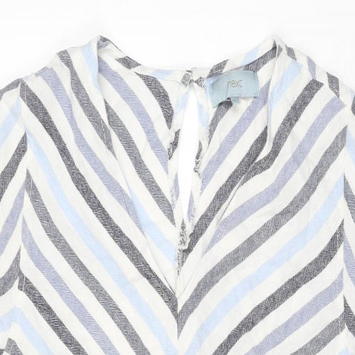 NEXT Womens White Striped Linen Shift Size 12 V-Neck Button