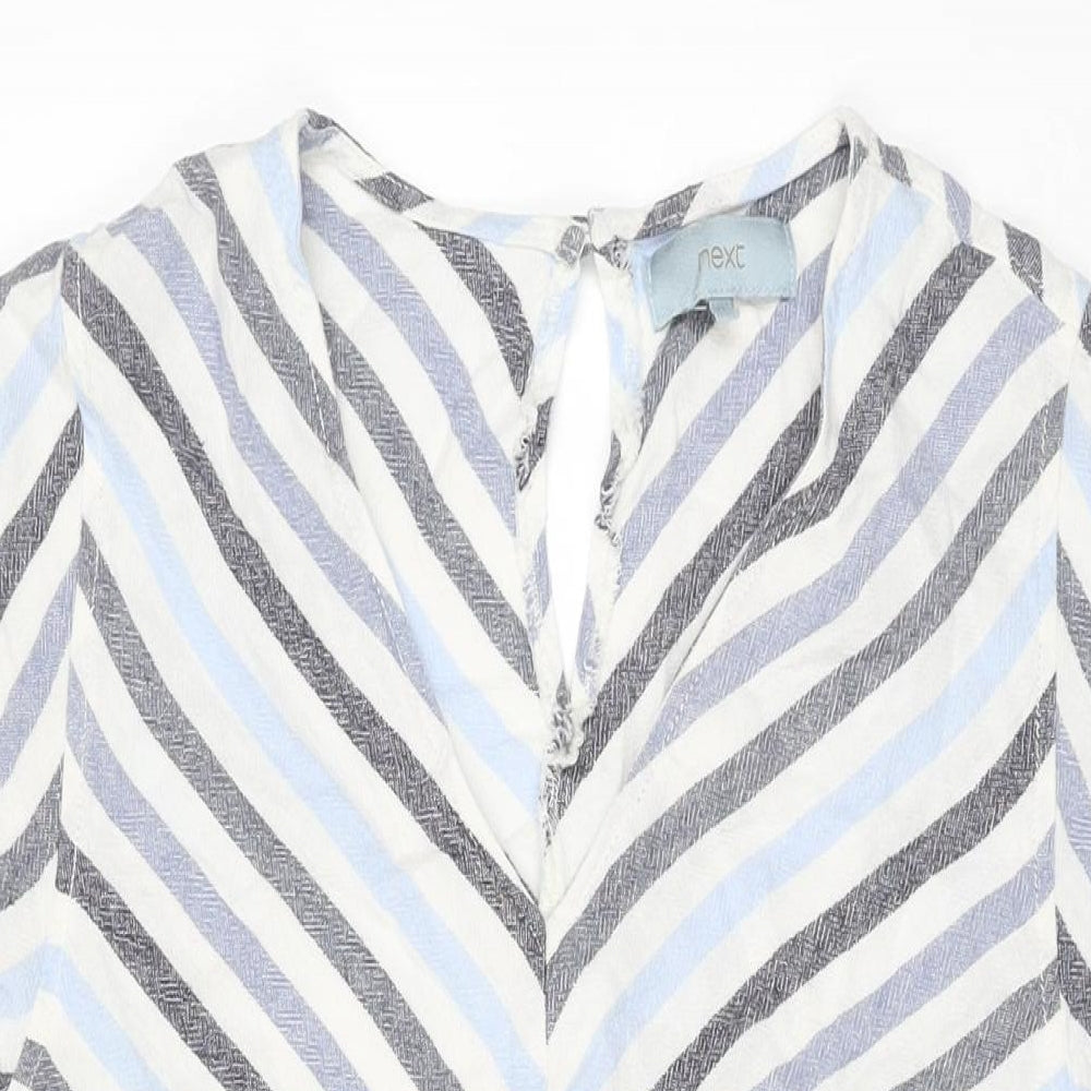 NEXT Womens White Striped Linen Shift Size 12 V-Neck Button