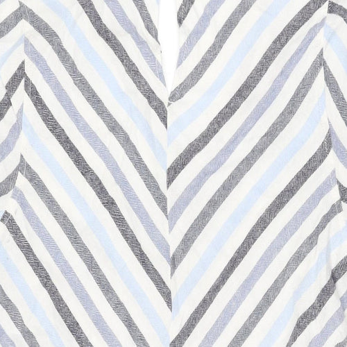 NEXT Womens White Striped Linen Shift Size 12 V-Neck Button
