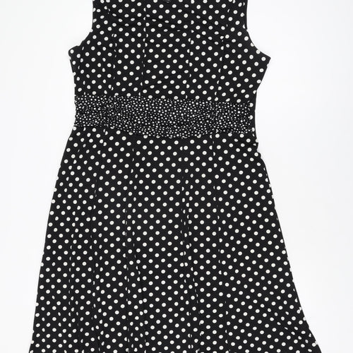 Perceptions Womens Black Polka Dot Polyester A-Line Size XL Round Neck Pullover