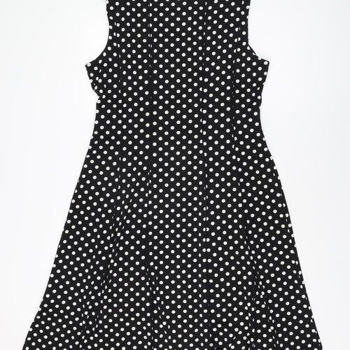Perceptions Womens Black Polka Dot Polyester A-Line Size XL Round Neck Pullover