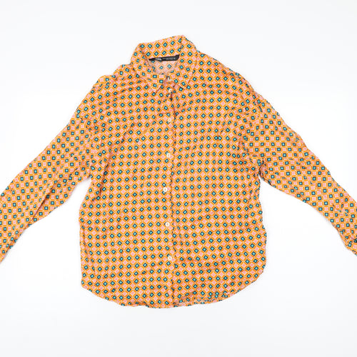 Zara Womens Orange Geometric Viscose Basic Button-Up Size XS Collared