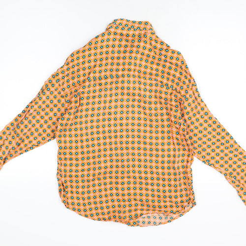 Zara Womens Orange Geometric Viscose Basic Button-Up Size XS Collared