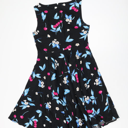 Grace Karin Womens Black Floral Polyester A-Line Size M Round Neck Zip