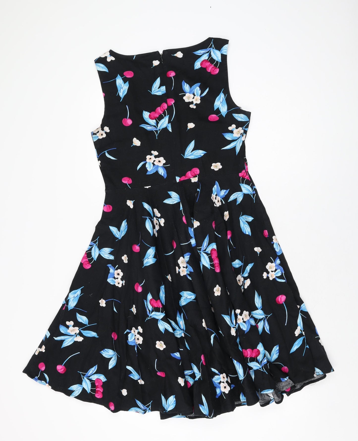 Grace Karin Womens Black Floral Polyester A-Line Size M Round Neck Zip