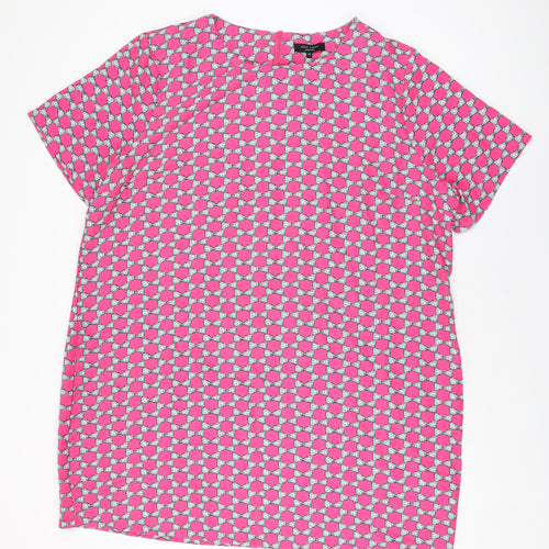 New Look Womens Pink Geometric Polyester Basic Blouse Size 24 Round Neck