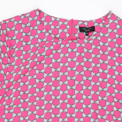 New Look Womens Pink Geometric Polyester Basic Blouse Size 24 Round Neck