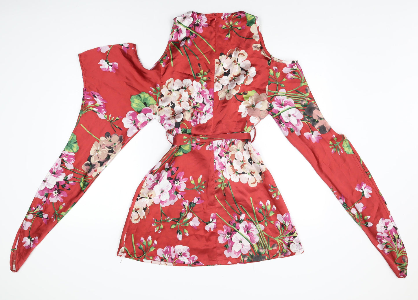 Missguided Womens Red Floral Polyester Mini Size 8 V-Neck Zip