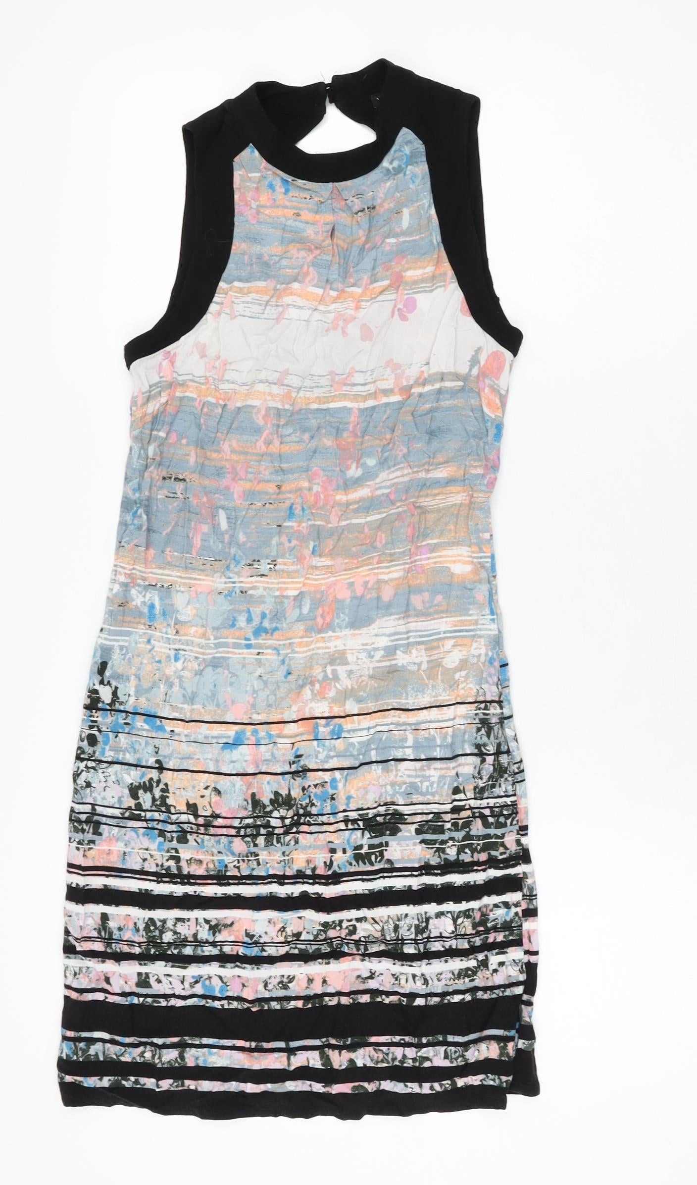 Warehouse Womens Multicoloured Geometric Polyester Shift Size 6 Round Neck Button