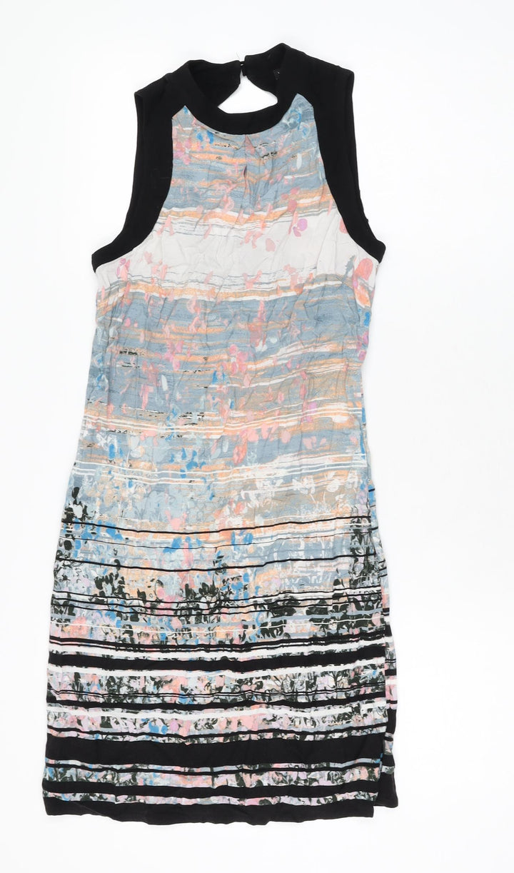 Warehouse Womens Multicoloured Geometric Polyester Shift Size 6 Round Neck Button