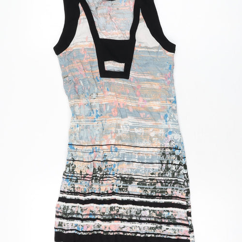 Warehouse Womens Multicoloured Geometric Polyester Shift Size 6 Round Neck Button