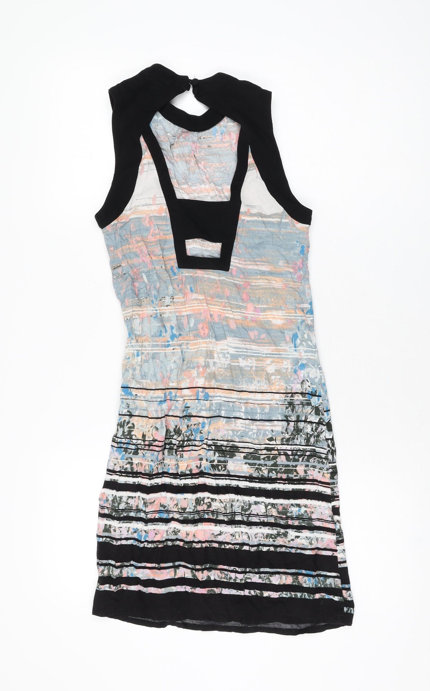 Warehouse Womens Multicoloured Geometric Polyester Shift Size 6 Round Neck Button