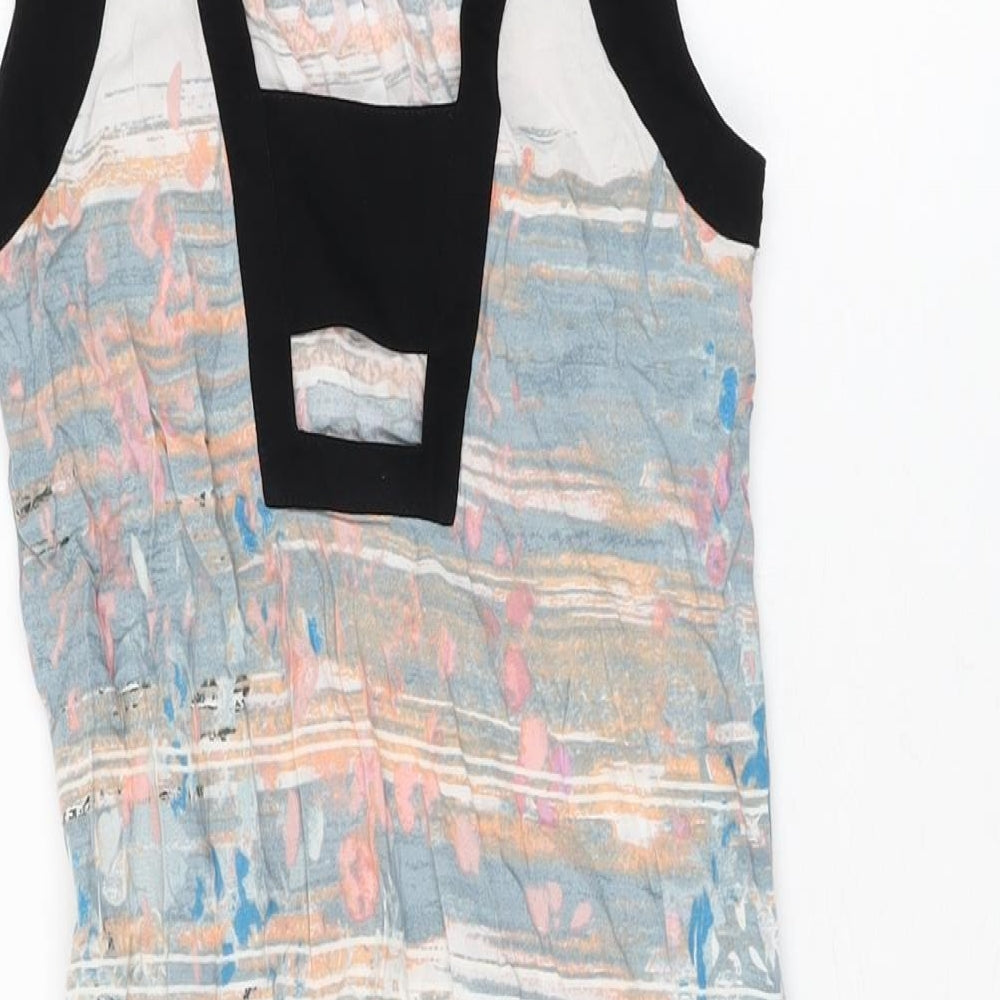 Warehouse Womens Multicoloured Geometric Polyester Shift Size 6 Round Neck Button