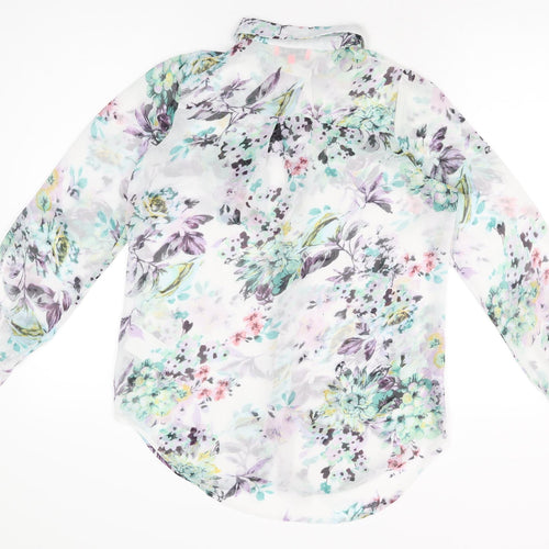 Pink Soda Womens White Floral Polyester Basic Button-Up Size 8 Collared