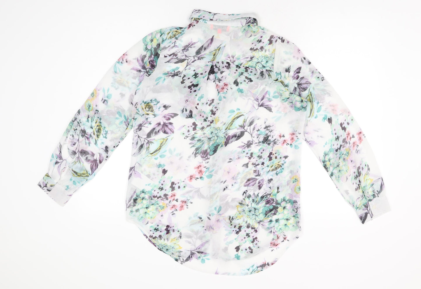 Pink Soda Womens White Floral Polyester Basic Button-Up Size 8 Collared