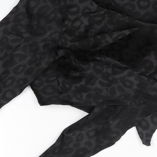 Missguided Womens Black Animal Print Polyester Cropped T-Shirt Size 8 V-Neck