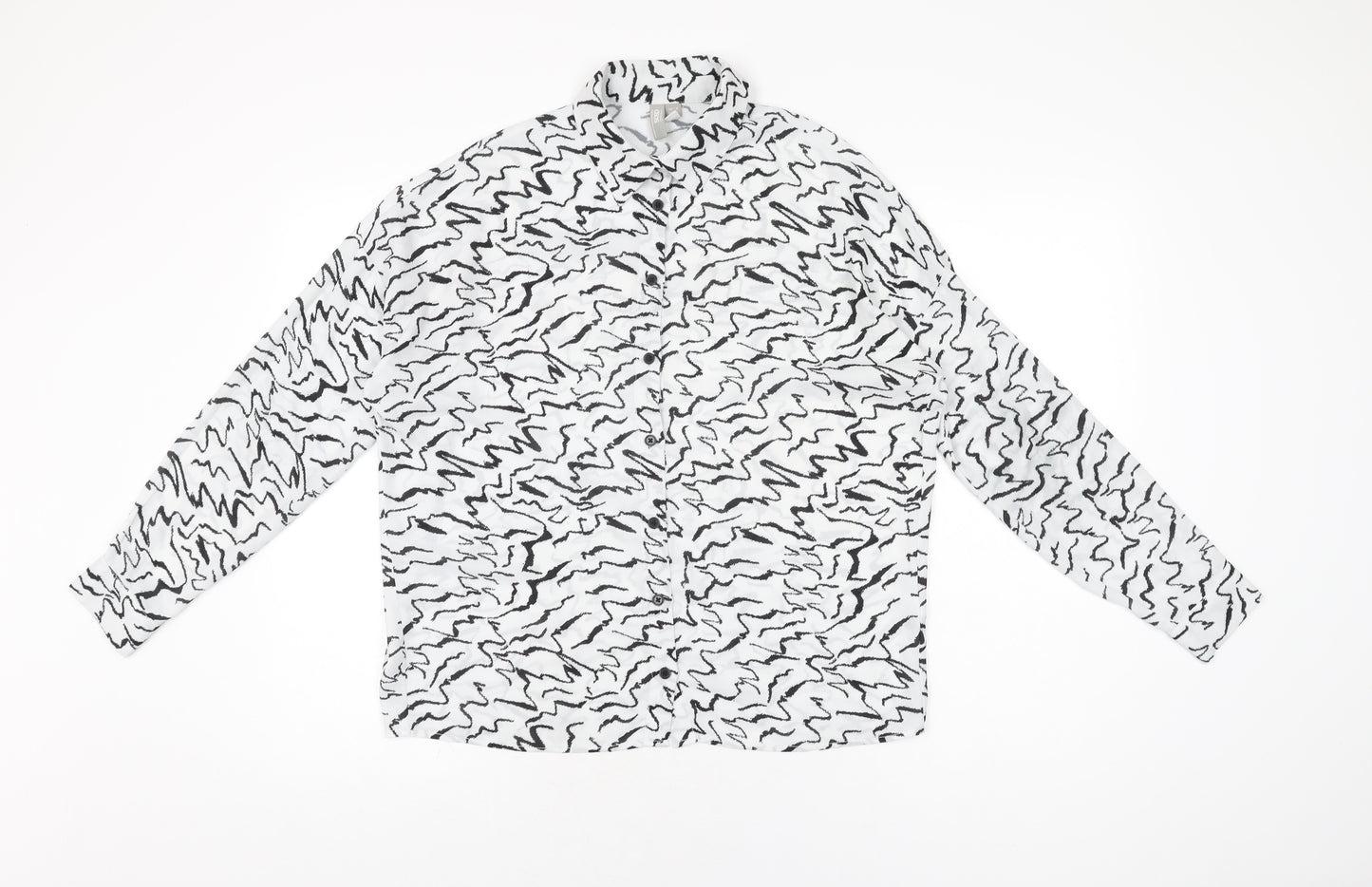 ASOS Womens White Geometric Polyester Basic Button-Up Size 8 Collared