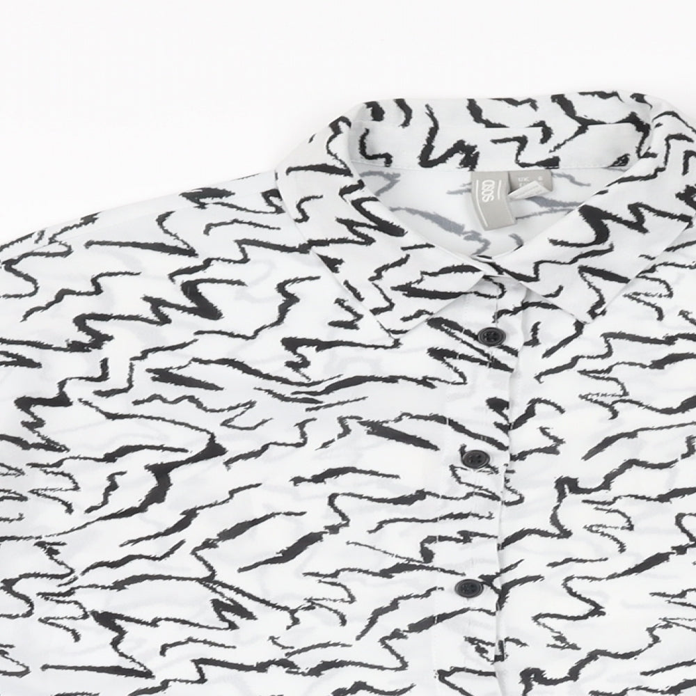 ASOS Womens White Geometric Polyester Basic Button-Up Size 8 Collared