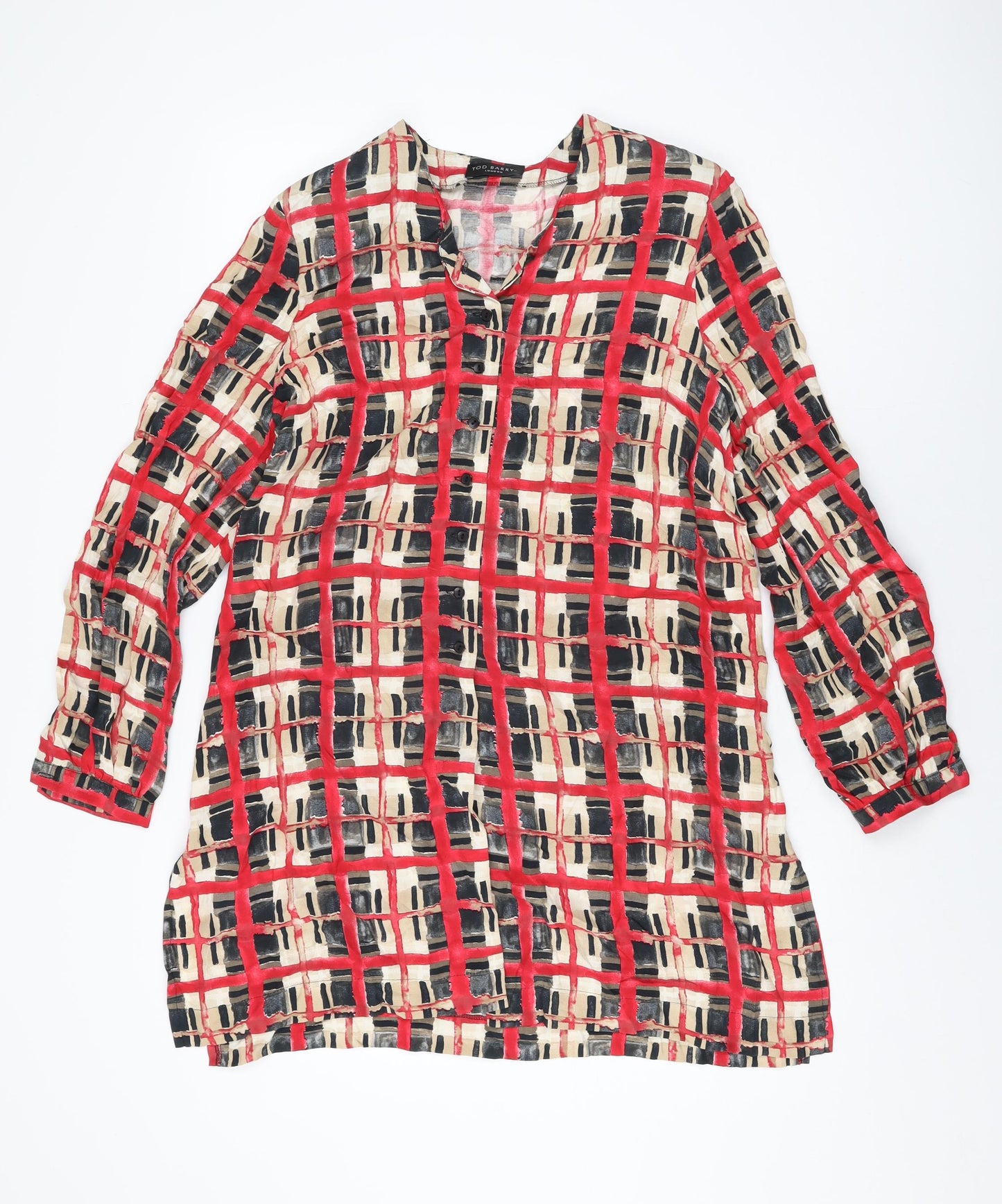 TOD BARRY Womens Multicoloured Geometric Viscose Basic Button-Up Size 16 V-Neck