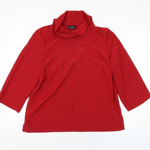 TOD BARRY Womens Red Polyester Basic Blouse Size 16 High Neck