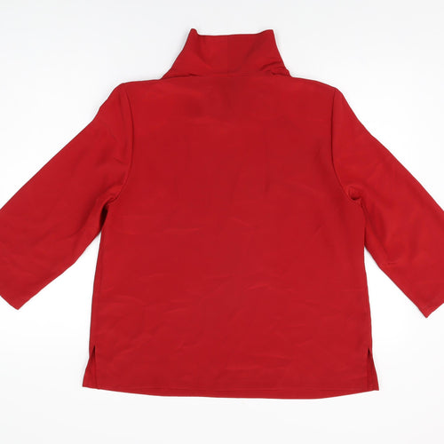 TOD BARRY Womens Red Polyester Basic Blouse Size 16 High Neck