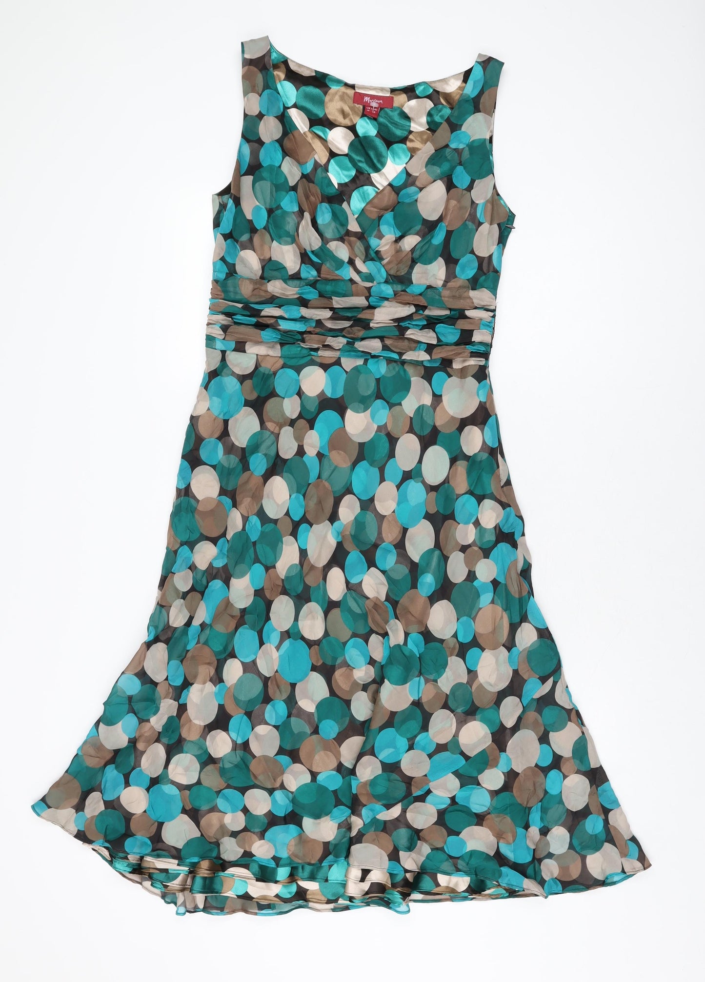 Monsoon Womens Blue Geometric Silk A-Line Size 10 V-Neck Zip