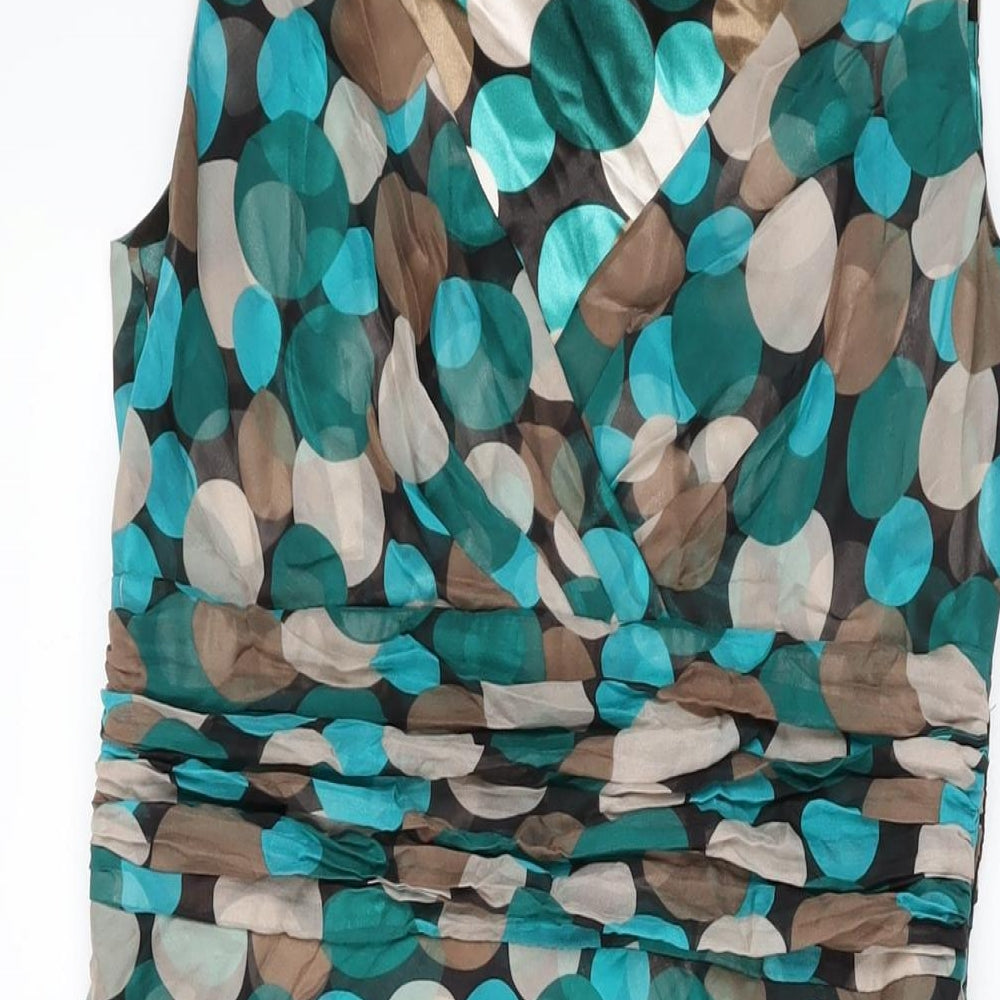 Monsoon Womens Blue Geometric Silk A-Line Size 10 V-Neck Zip