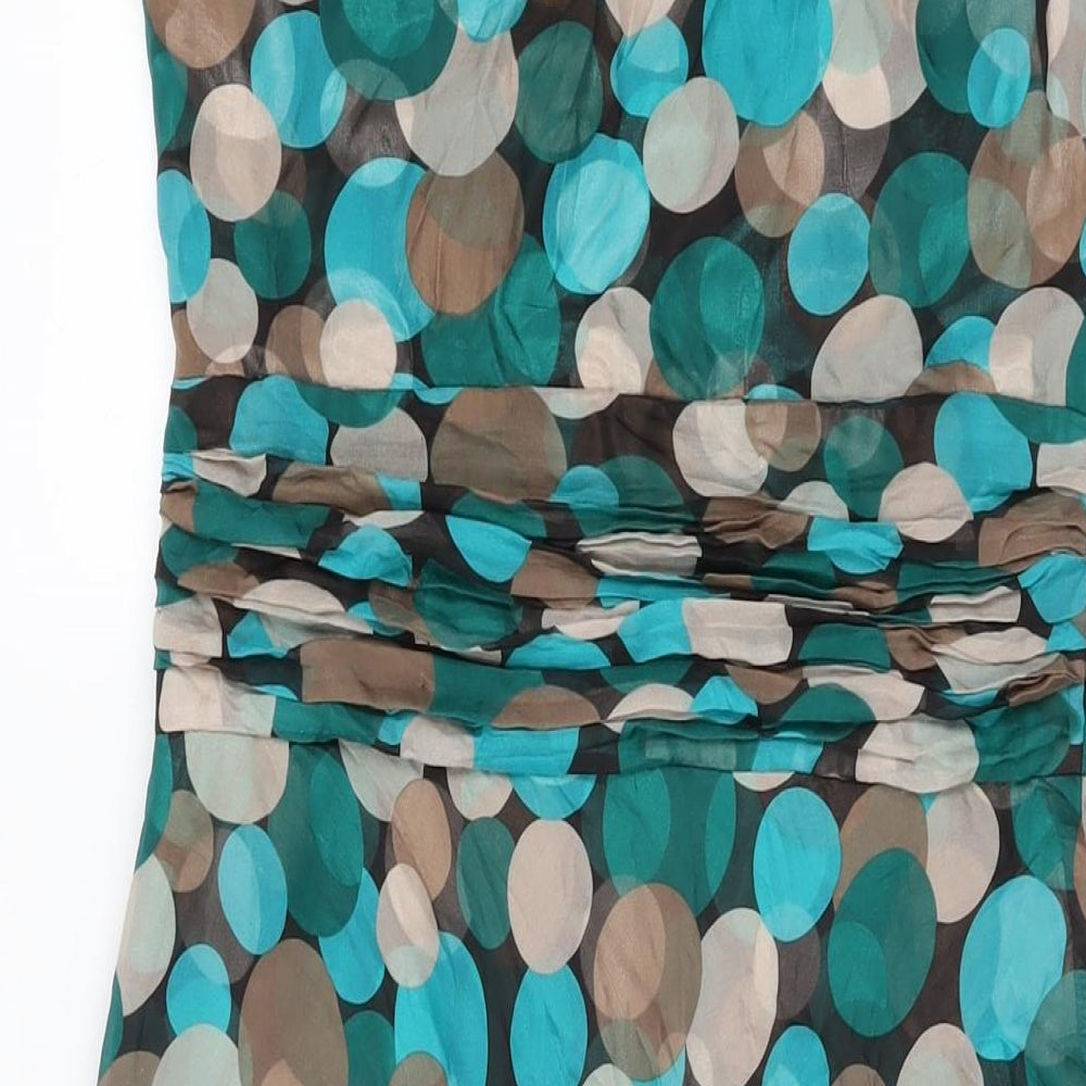 Monsoon Womens Blue Geometric Silk A-Line Size 10 V-Neck Zip