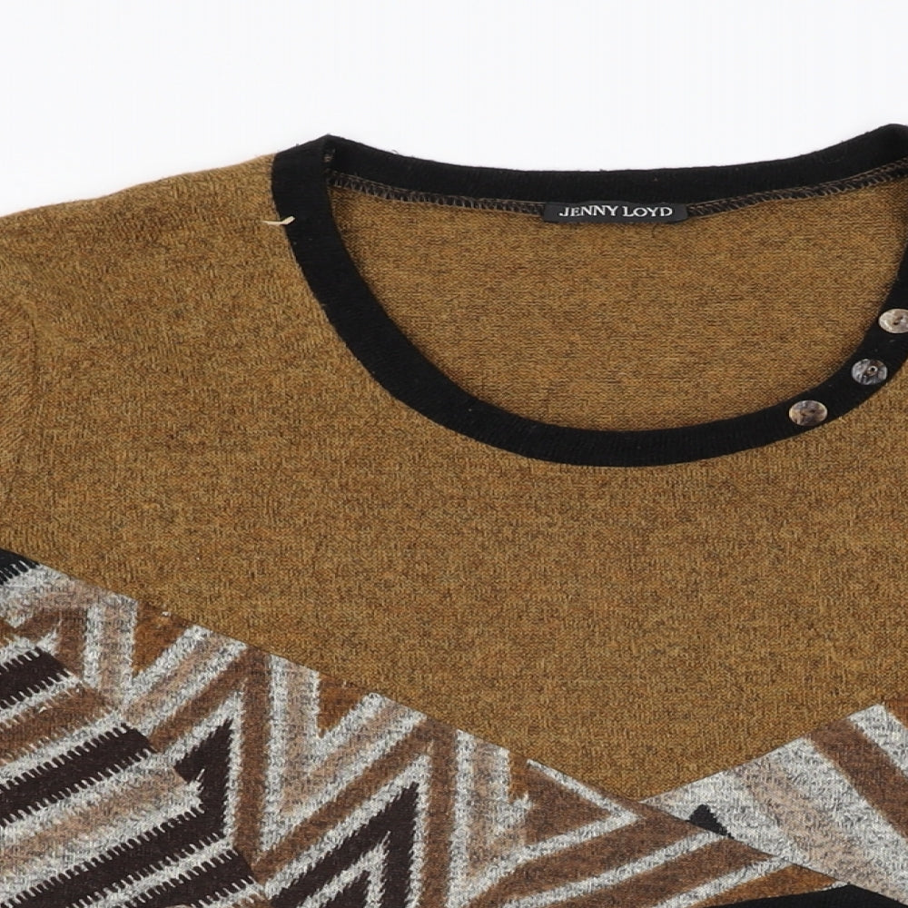 Jenny Loyd Womens Yellow Geometric Polyester Basic T-Shirt Size 16 Round Neck