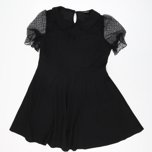 Allegra K Womens Black Polyester Skater Dress Size L Collared Zip