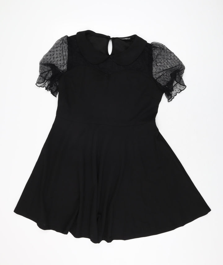 Allegra K Womens Black Polyester Skater Dress Size L Collared Zip