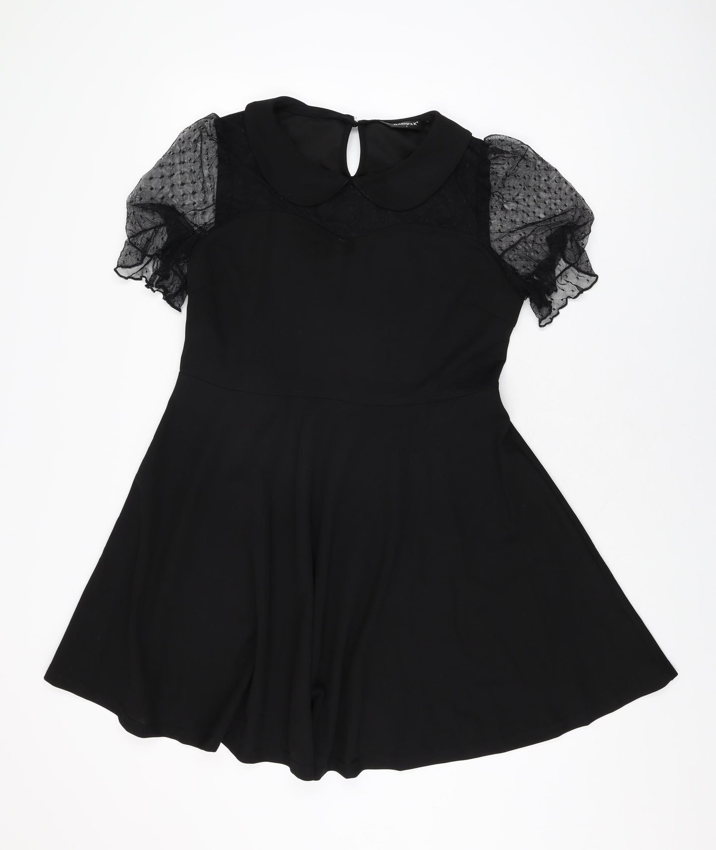 Allegra K Womens Black Polyester Skater Dress Size L Collared Zip