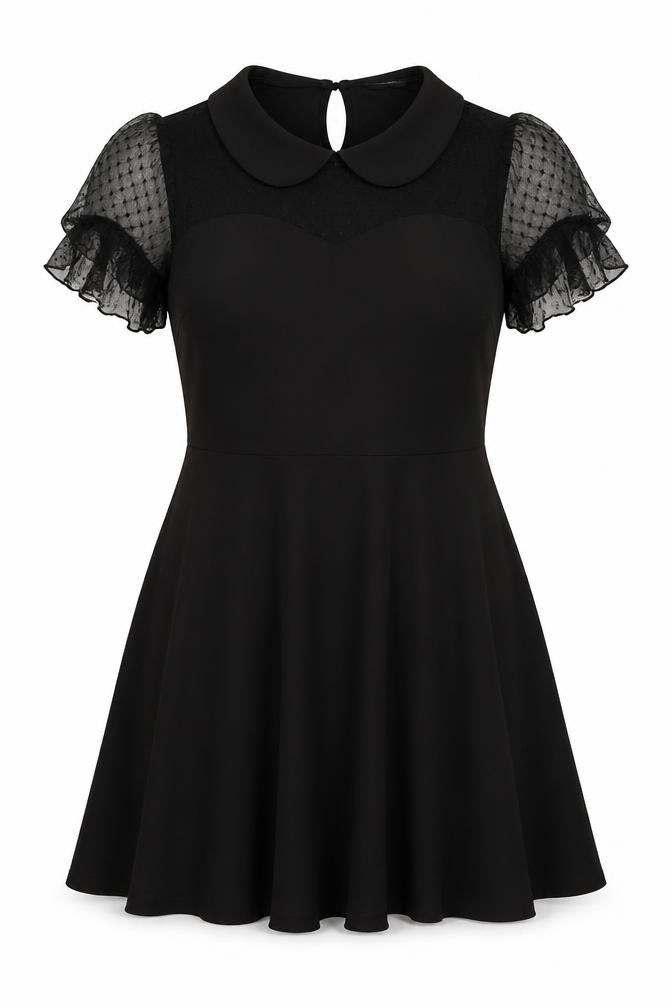 Allegra K Womens Black Polyester Skater Dress Size L Collared Zip