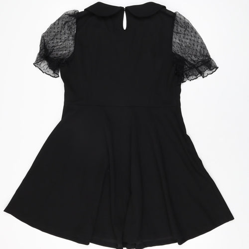 Allegra K Womens Black Polyester Skater Dress Size L Collared Zip