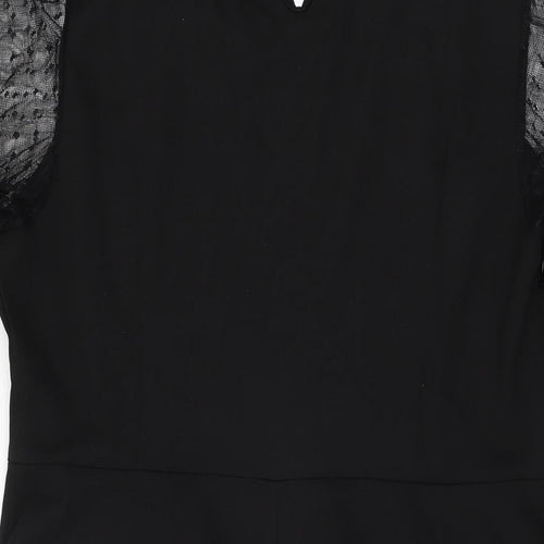 Allegra K Womens Black Polyester Skater Dress Size L Collared Zip