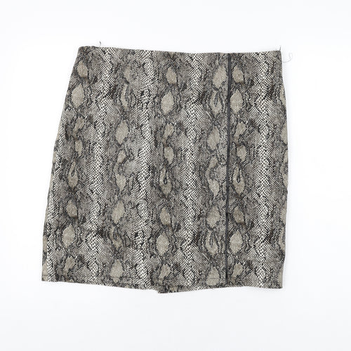 Festa Womens Grey Animal Print Cotton Mini Skirt Size 18 Zip - Snake Print