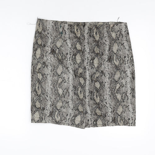 Festa Womens Grey Animal Print Cotton Mini Skirt Size 18 Zip - Snake Print