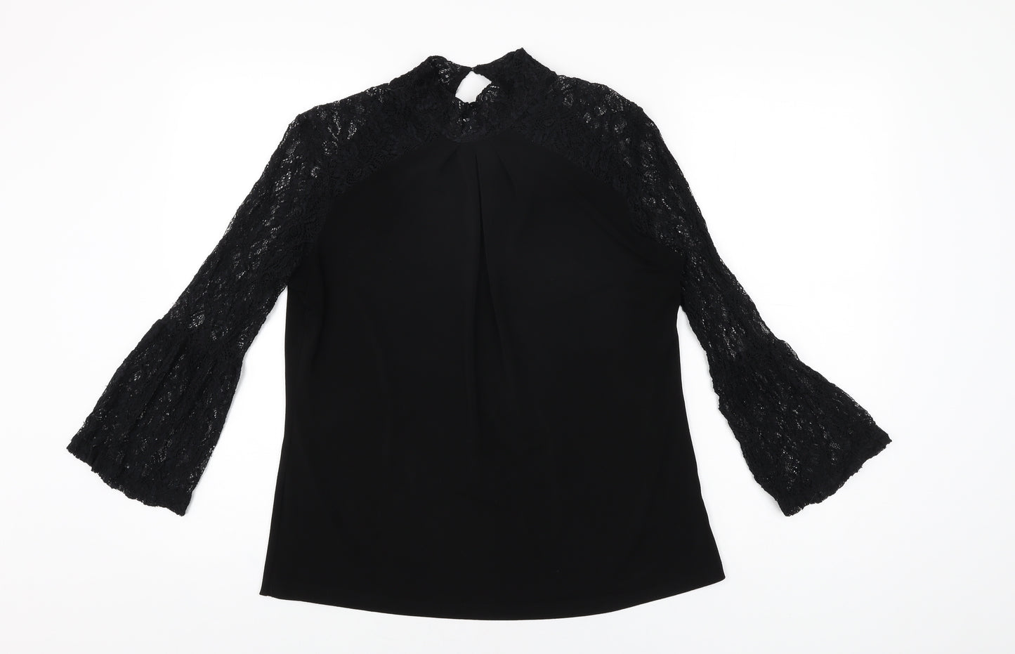 NEXT Womens Black Polyester Basic T-Shirt Size 14 High Neck