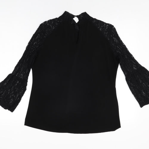 NEXT Womens Black Polyester Basic T-Shirt Size 14 High Neck