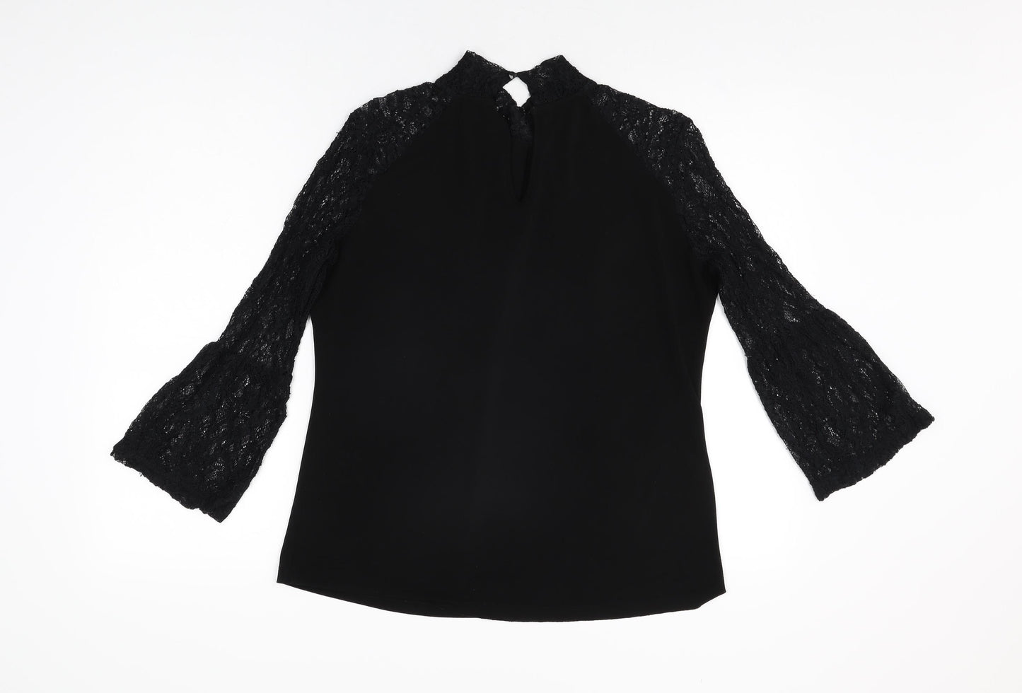 NEXT Womens Black Polyester Basic T-Shirt Size 14 High Neck