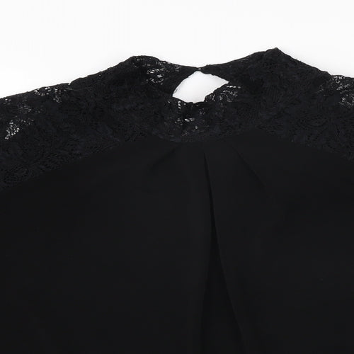 NEXT Womens Black Polyester Basic T-Shirt Size 14 High Neck