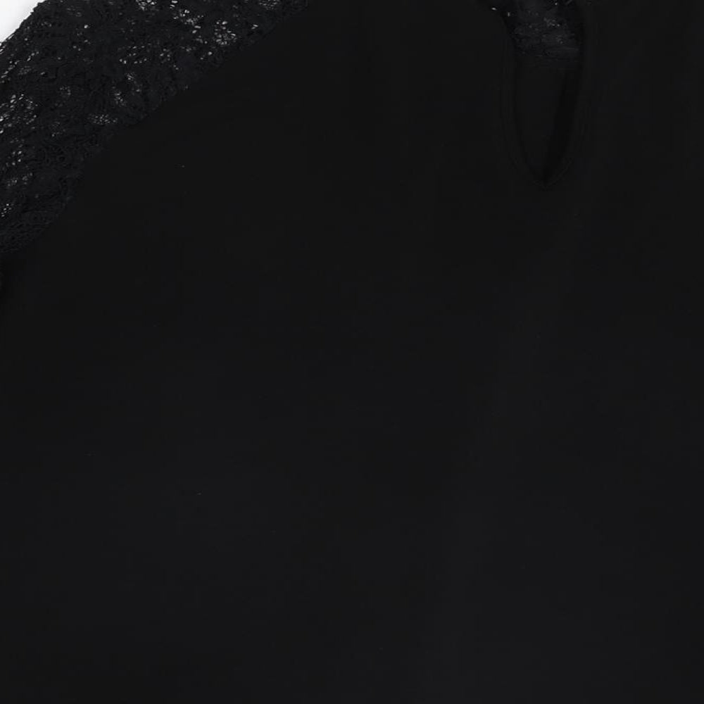 NEXT Womens Black Polyester Basic T-Shirt Size 14 High Neck