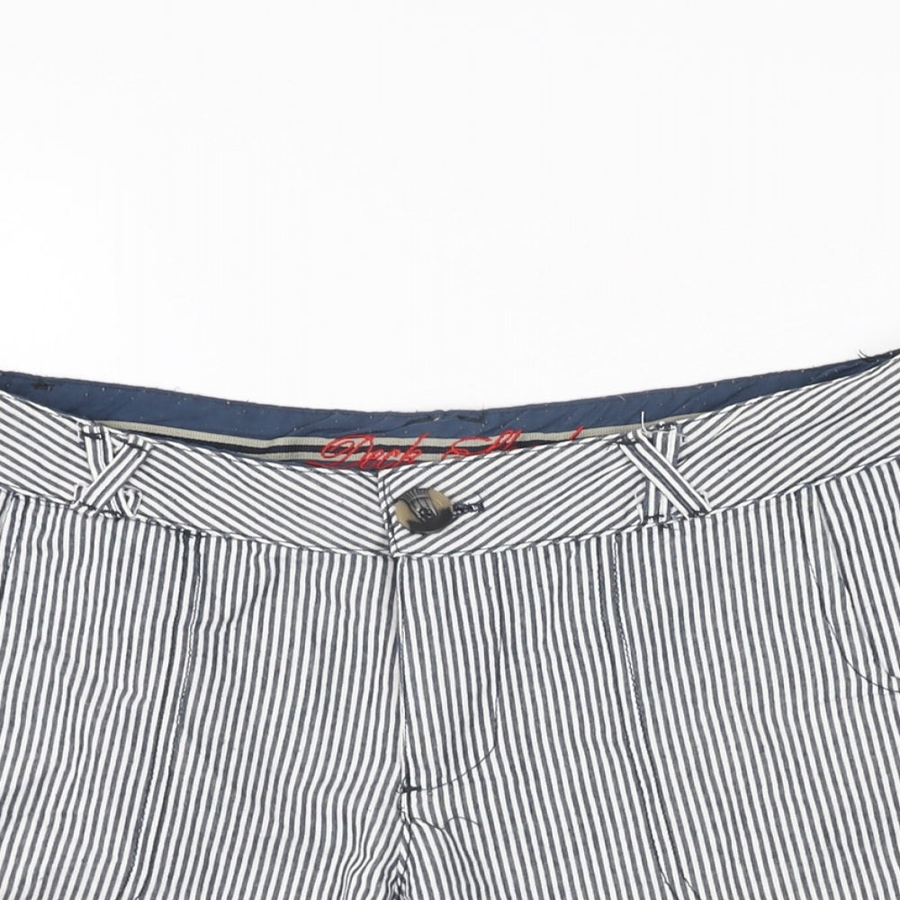 Denim Co Womens Blue Striped Cotton Basic Shorts Size 12 L3 in Regular Zip