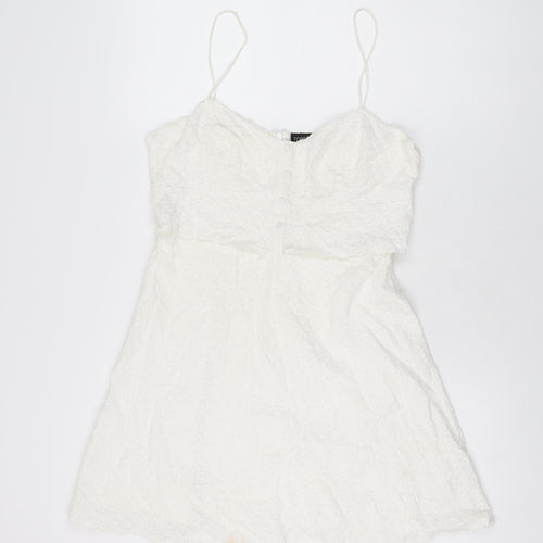 Topshop Womens White Geometric Cotton Skater Dress Size 12 V-Neck Zip