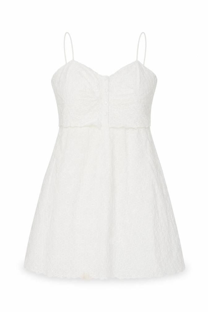 Topshop Womens White Geometric Cotton Skater Dress Size 12 V-Neck Zip