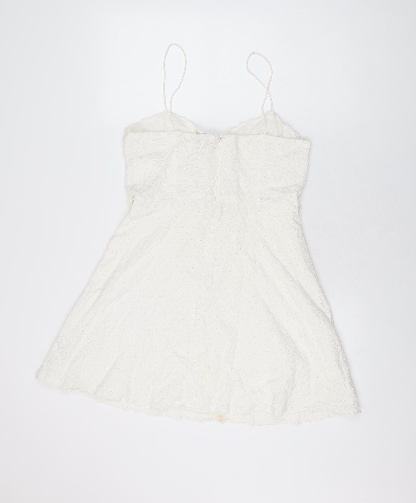 Topshop Womens White Geometric Cotton Skater Dress Size 12 V-Neck Zip