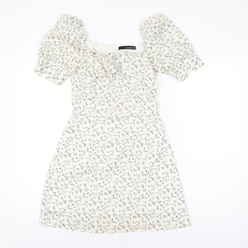 Linjia Shop Womens Ivory Floral Polyester Mini Size M Square Neck Zip