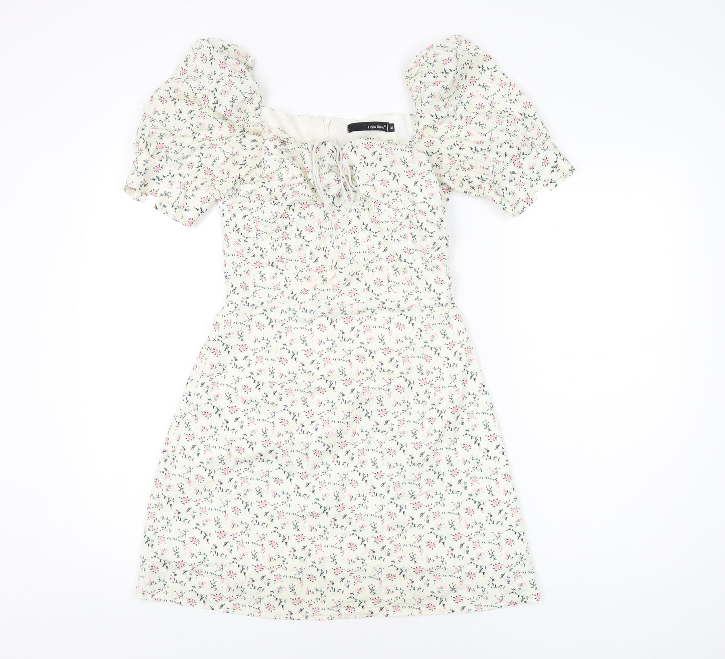 Linjia Shop Womens Ivory Floral Polyester Mini Size M Square Neck Zip